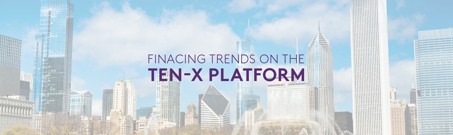 Image of downtown Chicago with the words "Financing Trends on the Ten-X Platform" overlaid