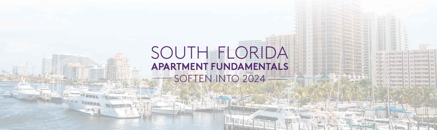 Image of boats in South Florida with the text "South Florida Apartment Fundamentals Soften into 2024" overlaid
