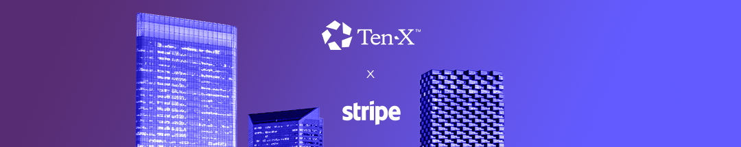 Image of commercial buildings with the Ten-X and Stripe logos placed in between