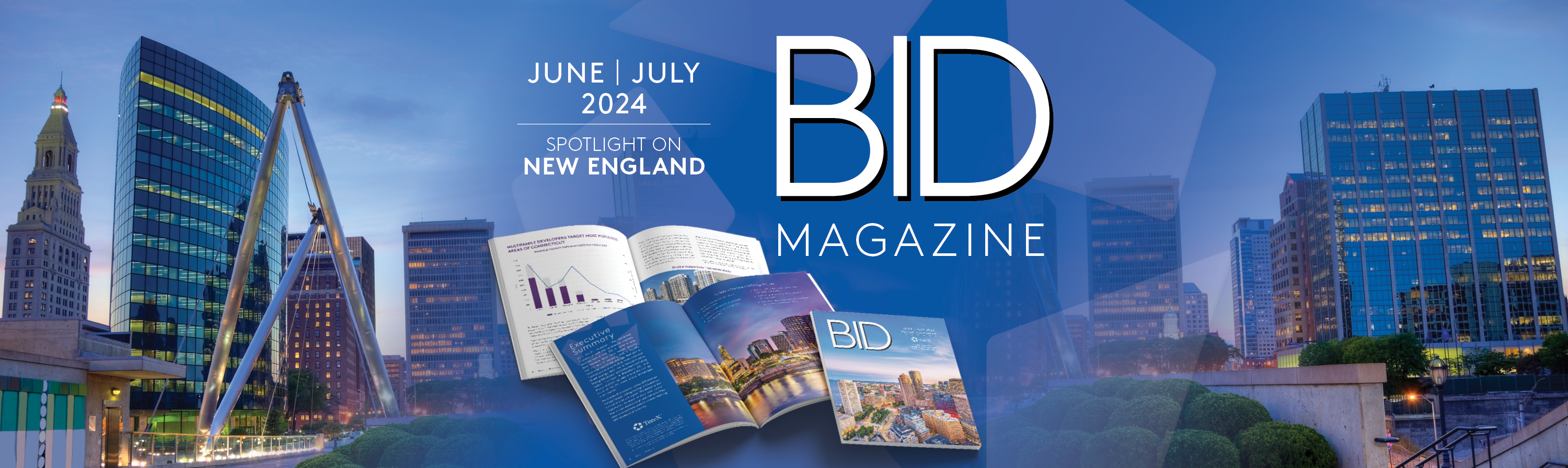 Image of the Chicago skyline with the June/July 2024 BID Magazine superimposed