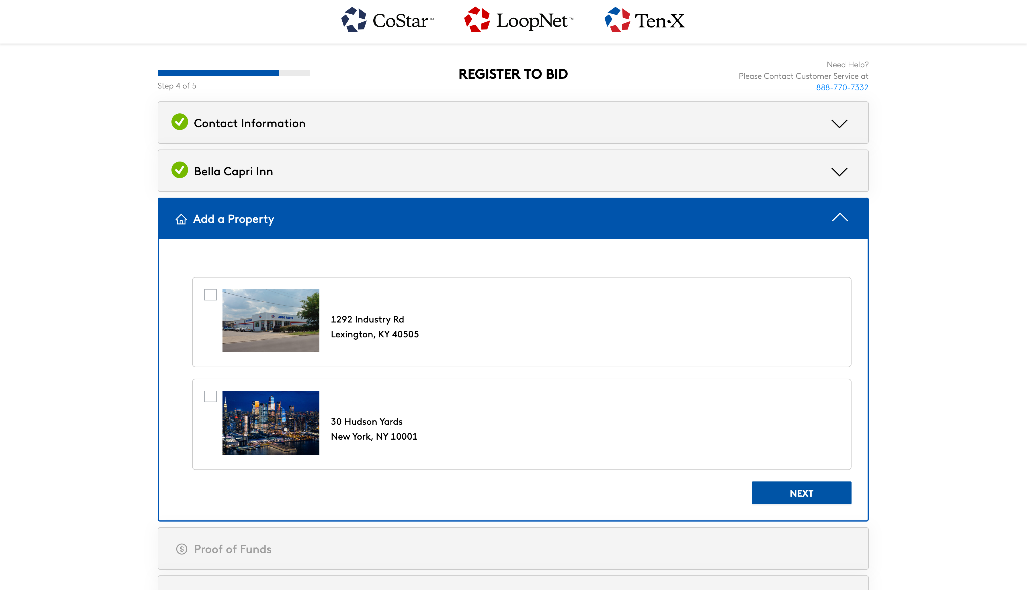 How to add additional properties in the bidder registration form for CoStar, LoopNet, and Ten-X