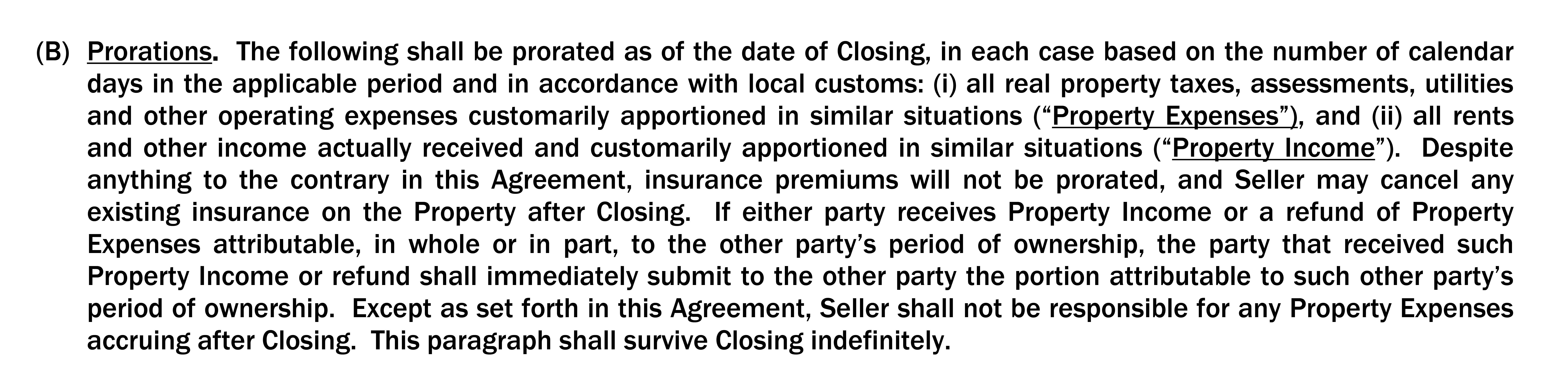 Section 7(B) of the Ten-X Purchase and Sale Agreement, showing prorations