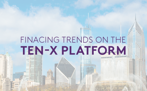 Image of downtown Chicago with the words "Financing Trends on the Ten-X Platform" overlaid