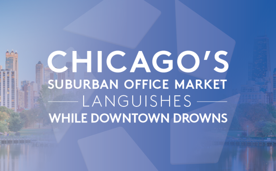 Image of Chicago with text overlay reading: "Chicago’s Suburban Office Market Languishes While Downtown Drowns"