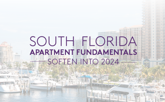 Image of boats in South Florida with the text "South Florida Apartment Fundamentals Soften into 2024" overlaid