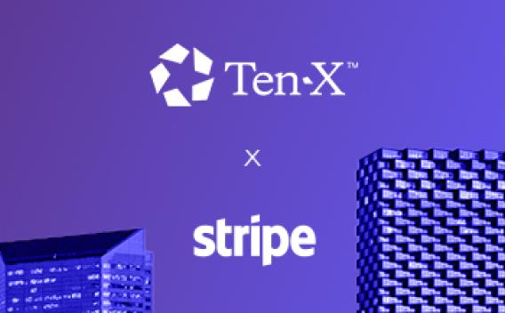 Image of commercial buildings with the Ten-X and Stripe logos placed in between