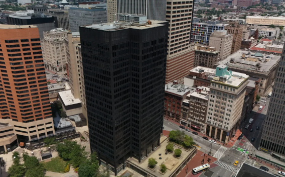 A photograph of the One Charles Center building in Baltimore, Maryland